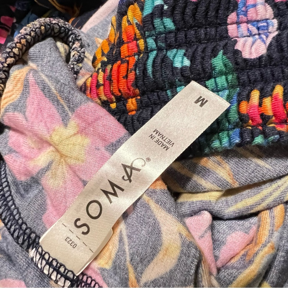Soma Floral Pajama Set - Black with Pink and Blue Accents Top Large Bottoms M - Picture 7 of 10